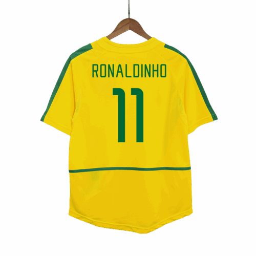 Men's Retro 2002/03 RONALDINHO #11 Brazil Home Soccer Jersey Shirt