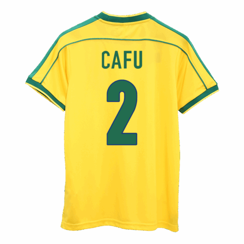 Men's Retro 1998 World Cup CAFU #2 Brazil Home Soccer Jersey Shirt