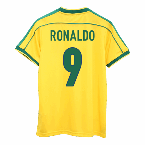 Men's Retro 1998 World Cup RONALDO #9 Brazil Home Soccer Jersey Shirt