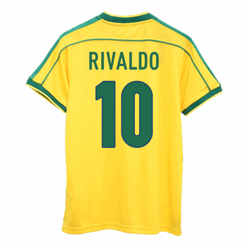 Men's Retro 1998 World Cup RIVALDO #10 Brazil Home Soccer Jersey Shirt