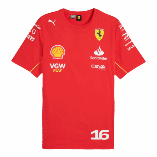 Men's Ferrari F1 Racing Team Charles Leclerc #16 T-Shirt 2024 Red