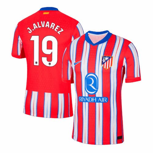 Men's Authentic J.ALVAREZ #19 Atletico Madrid Home Soccer Jersey Shirt 2024/25 - Player Version