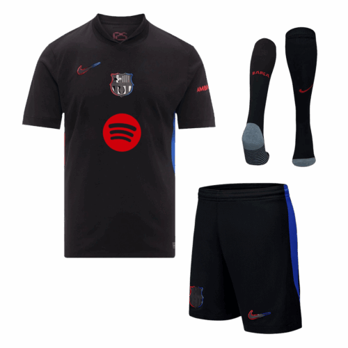 Men's Barcelona Away Soccer Jersey Whole Kit (Jersey+Shorts+Socks) 2024/25 Spotify Logo Without Text