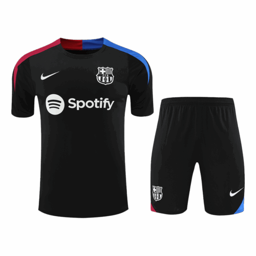 Men's Barcelona Pre-Match Training Soccer Jersey Kit (Jersey+Shorts) 2024/25 -Black