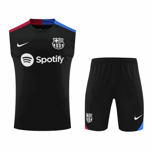 Men's Barcelona Soccer Sleeveless Training Kit (Top+Shorts) 2024/25 -Black