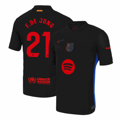 Men's Authentic F.DE JONG #21 Barcelona Away Soccer Jersey Shirt 2024/25 Spotify Logo Without Text- Player Version