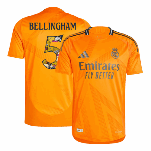 Men's Authentic BELLINGHAM #5 Bear Champ Font Real Madrid Away Soccer Jersey Shirt 2024/25 - Player Version