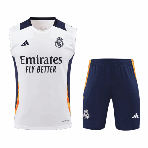 Men's Real Madrid Soccer Sleeveless Training Kit (Top+Shorts) 2024/25 -White