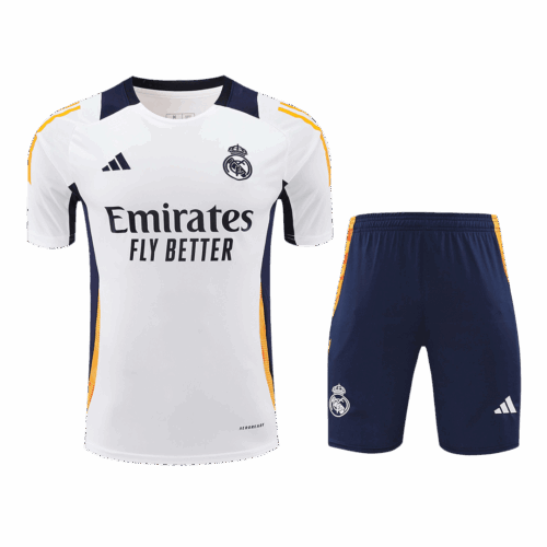 Men's Real Madrid Pre-Match Training Soccer Jersey Kit (Jersey+Shorts) 2024/25 -White