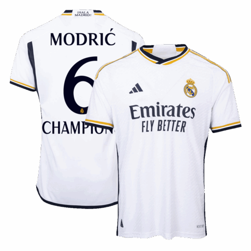 Men's Authentic MODRIĆ #6 CHAMPIONS Real Madrid Home Soccer Jersey Shirt 2023/24 - Player Version