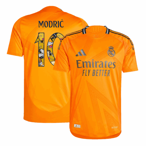 Men's Authentic MODRIĆ #10 Bear Champ Font Real Madrid Away Soccer Jersey Shirt 2024/25 - Player Version