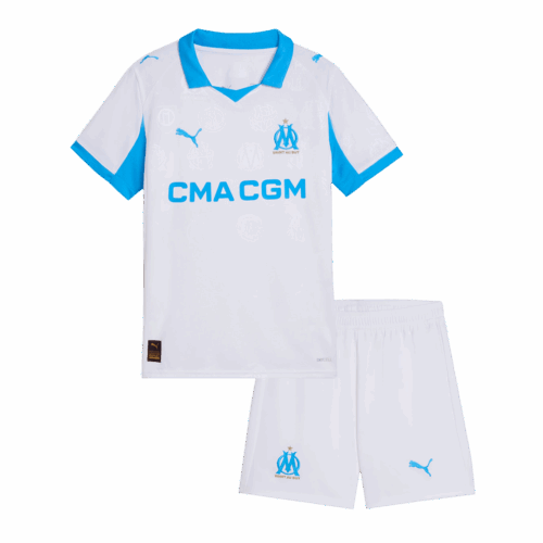 Kids Marseille Home Soccer Jersey Kit 2025/26