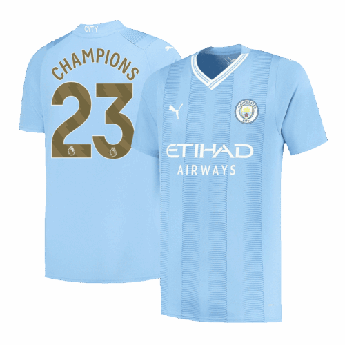 Men's CHAMPIONS #23 Manchester City Home Soccer Jersey Shirt 2023/24 - Fan Version