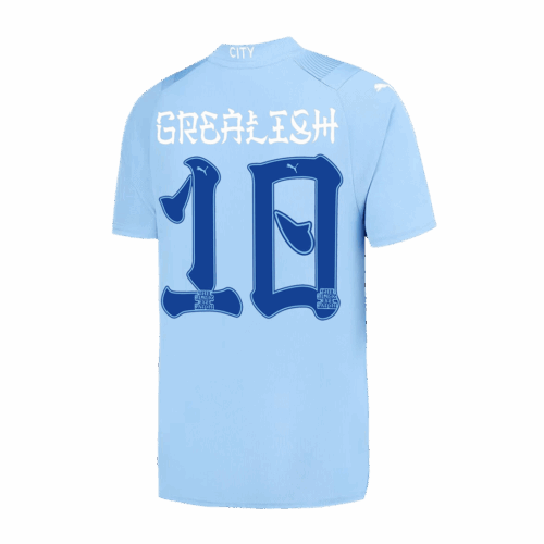 Men's GREALISH #10 Manchester City Japanese Tour Printing Home Soccer Jersey Shirt 2023/24 - Fan Version