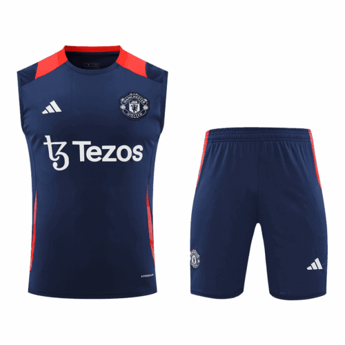Men's Manchester United Soccer Sleeveless Training Kit (Top+Shorts) 2024/25 -Navy