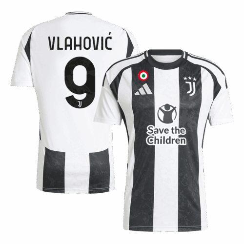 Men's VLAHOVIĆ #9 Juventus Save The Children Sponsor Home Soccer Jersey Shirt 2024/25 - Fan Version
