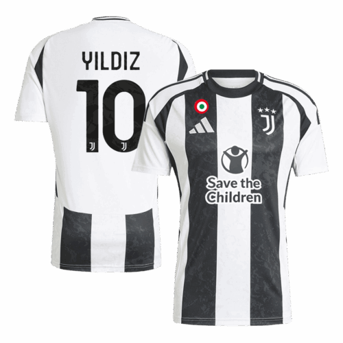 Men's YILDIZ #10 Juventus Save The Children Sponsor Home Soccer Jersey Shirt 2024/25 - Fan Version