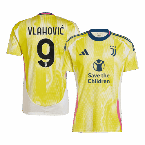 Men's VLAHOVIĆ #9 Juventus Save The Children Sponsor Away Soccer Jersey Shirt 2024/25 - Fan Version