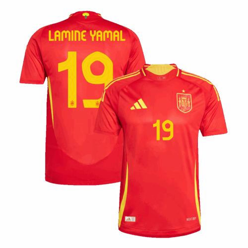 Men's Authentic LAMINE YAMAL #19 Spain Home Soccer Jersey Shirt 2024 - Player Version